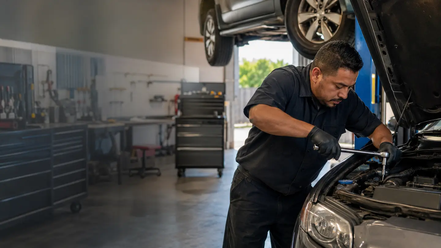 A mechanic keeps working while Bookeando accepts an online booking